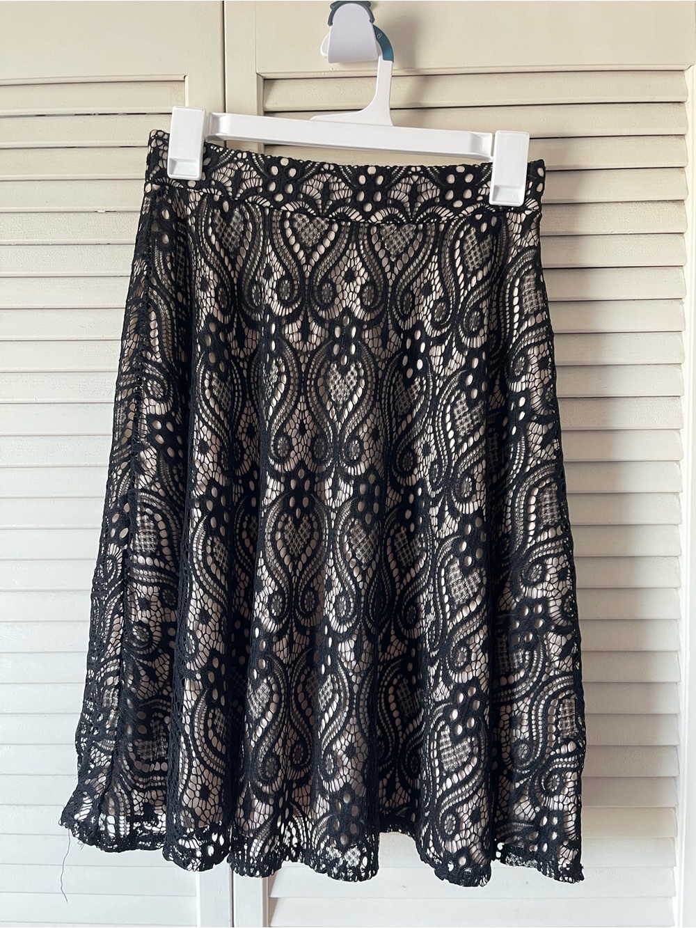 Black Lace Circle Skirt with Nude Underlay